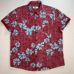 Vatpave Shirt Men's L Red Floral‎ Pocket Lightweight Button Up Vacation Resort